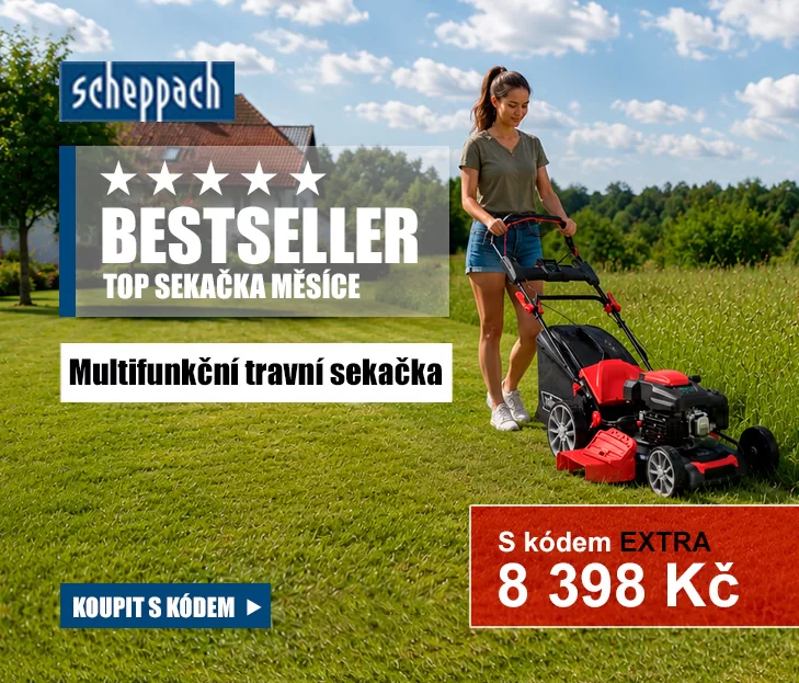Multifunkční travní sekačka 7v1 s pojezdem a elektrostartem Sche