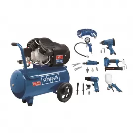 Olejový dvouválcový kompresor 10 bar se vzdušníkem 50 l a příslušenstvím HC 55 DC SET Scheppach 5906101904