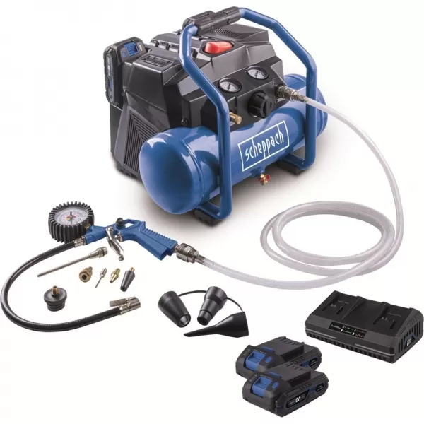 Aku bezolejový kompresor 6l IXES 2x20V/2x2,0Ah/2,4A Scheppach C-ACT160/6-X-SET S2